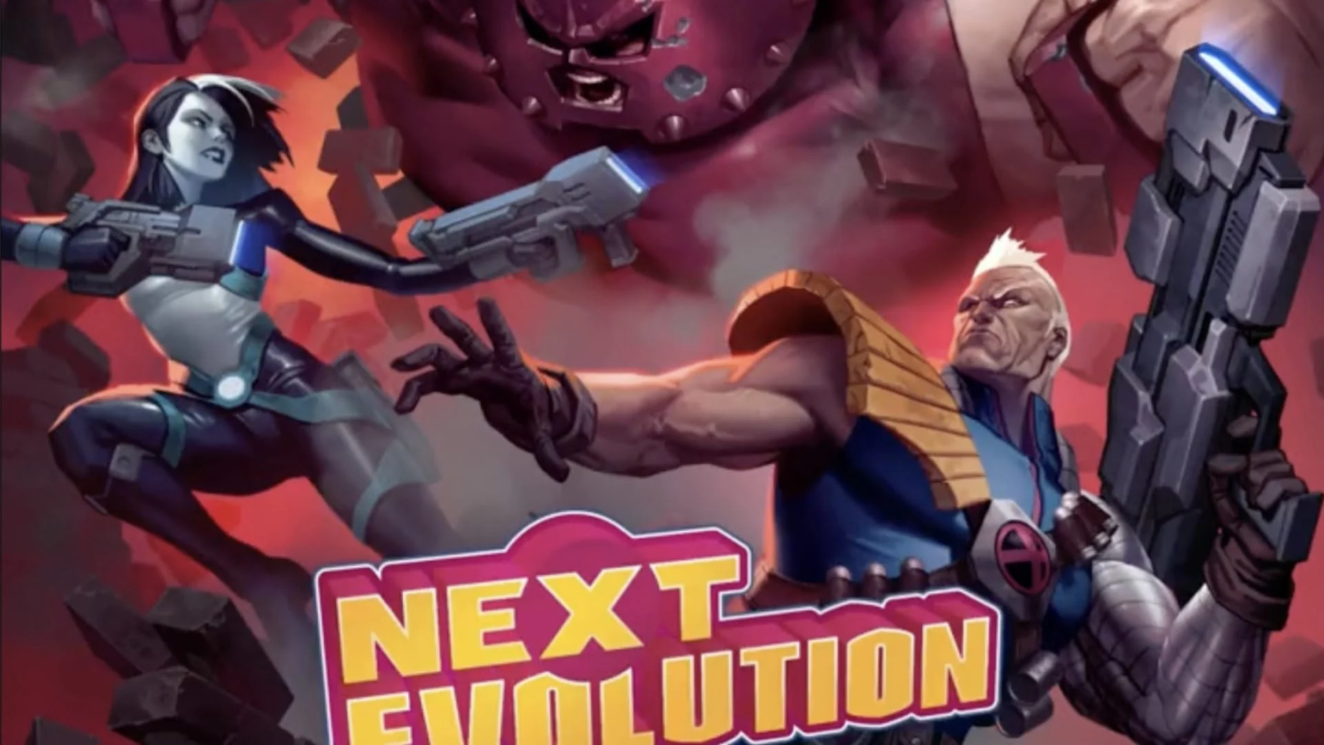 In a dynamic illustration reminiscent of Marvel Champions, two futuristic characters engage in combat. A dark-haired woman aims her gun at a towering foe, while an older, muscular man with white hair stands resolute. At the bottom, "NeXt Evolution Expansion" by Fantasy Flight Games heralds the duel's significance.
